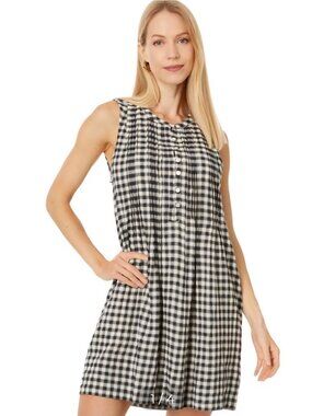Faherty Isha Gingham Dress Black White Sleeveless Pockets Size L